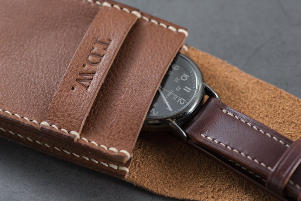 Brown Minerva Box Vegetable tanned Leather Watch Pouch