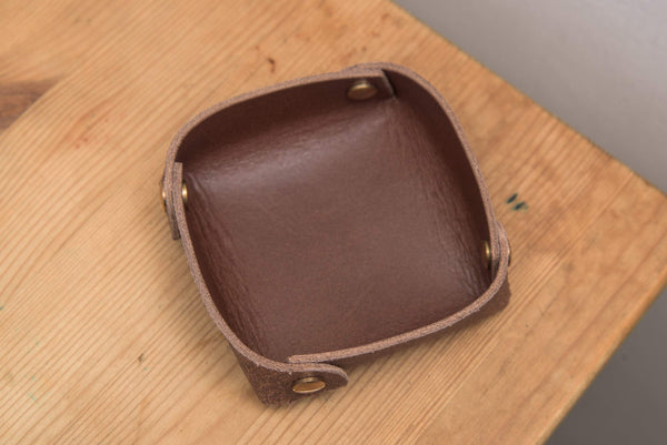 12 COLORS - Small Brown Buttero Leather Square Catchall Tray - Malloria