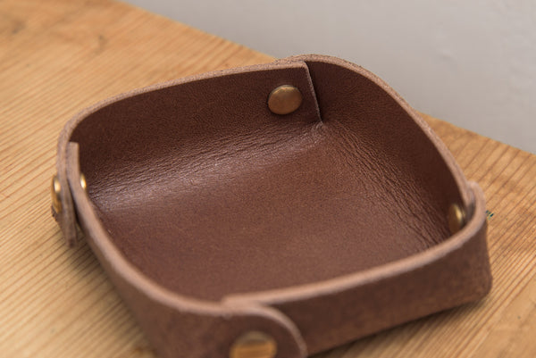 12 COLORS - Small Brown Buttero Leather Square Catchall Tray - Malloria