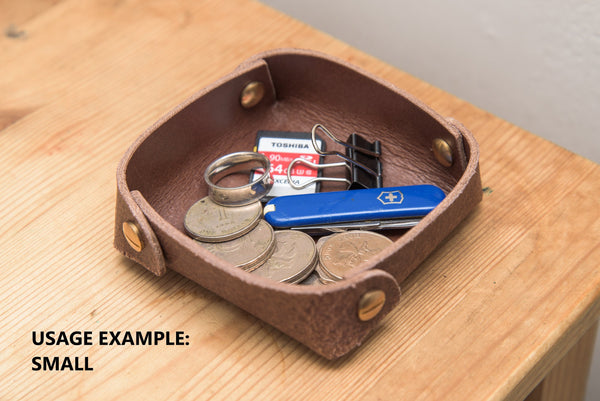 12 COLORS - Small Brown Buttero Leather Square Catchall Tray - Malloria