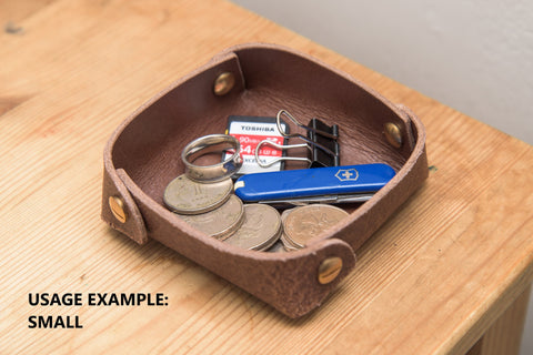 12 COLORS - Small Brown Buttero Leather Square Catchall Tray - Malloria