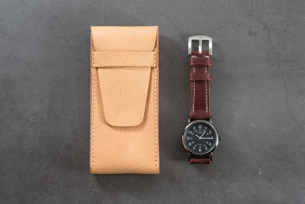 Natural Minerva Box Vegetable tanned Leather Watch Pouch