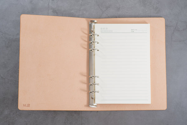 Natural Leather Binder Cover with Elastic Closure for Filofax