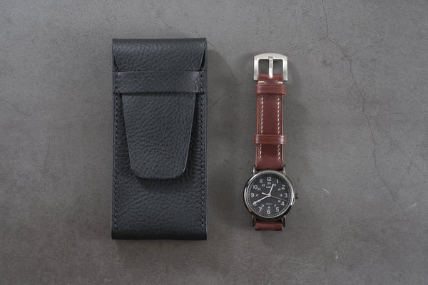 Black Minerva Box Vegetable tanned Leather Watch Pouch
