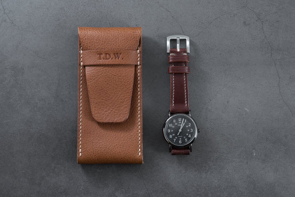 Brown Minerva Box Vegetable tanned Leather Watch Pouch
