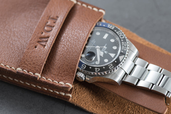 Brown Minerva Box Vegetable tanned Leather Watch Pouch