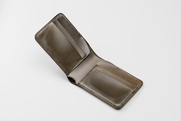 Customizable - 4-Slot Black & Olive Green Shell Cordovan Leather Billfold Wallet