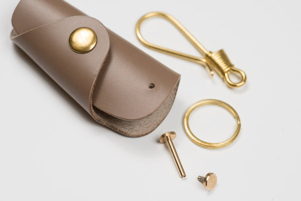 12 COLORS - Khaki Grey Buttero Leather Key Case - Malloria