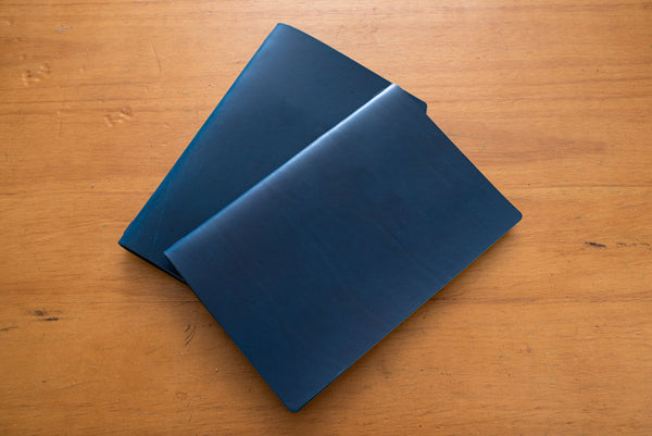 12 Colors - Letter-sized Menu Covers, Buttero Italian Vegetable Tanned Leather in Navy Blue (8.5x11) - Malloria