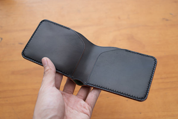 Black Horween Shell Cordovan Minimalist Billfold Wallet - Malloria