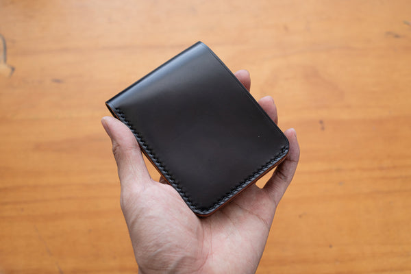 Black Horween Shell Cordovan Minimalist Billfold Wallet - Malloria