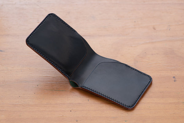 Black Horween Shell Cordovan Minimalist Billfold Wallet - Malloria