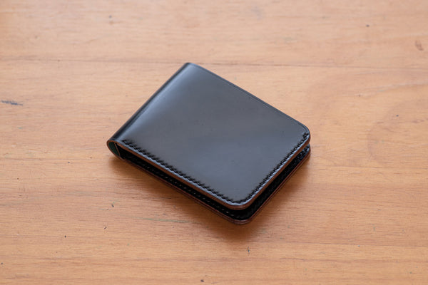 Black Horween Shell Cordovan Minimalist Billfold Wallet - Malloria
